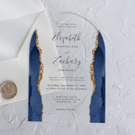 Moderne Hochzeit des Blue Gold Agate Arch Acryleinladungen