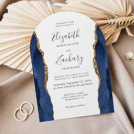 Moderne Hochzeit des Blue Gold Agate Arch Einladung