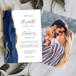 Moderne Hochzeit des Blue Gold Agate Fotos Einladung