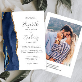 Moderne Hochzeit des Blue Gold Agate Fotos Einladung