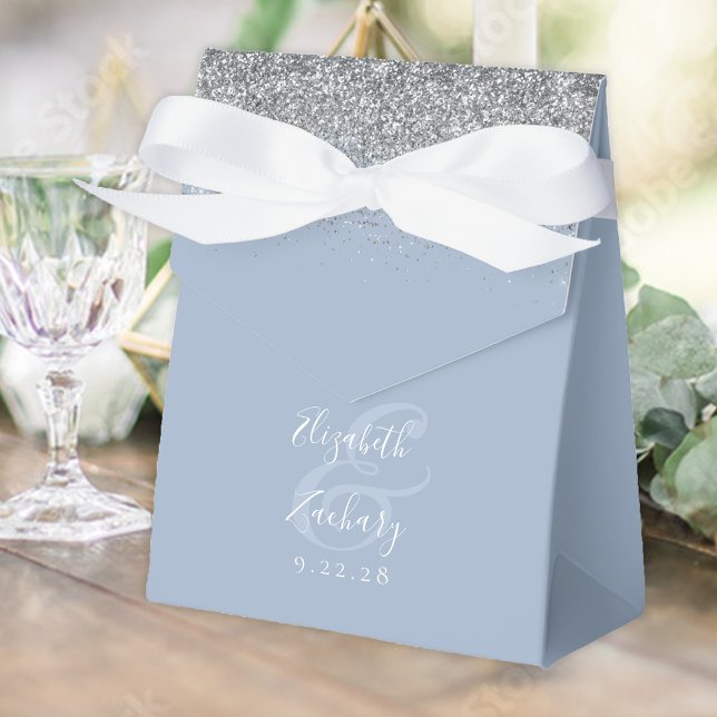 Moderne Hochzeit des Blue Silver Glitzer Geschenkschachtel (Von Creator hochgeladen)