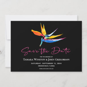 Moderne Hochzeit des Dunklen Tropischen Vogelparad Save The Date
