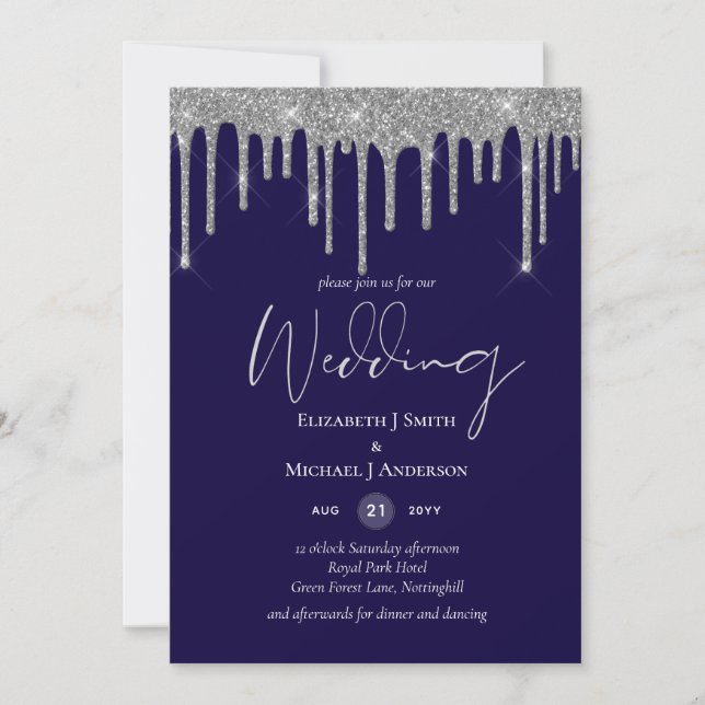 Moderne Hochzeit des Navy Blue Silver Dripping Gli (Vorderseite)