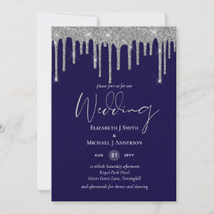 Moderne Hochzeit des Navy Blue Silver Dripping Gli