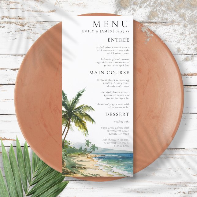 Moderne Hochzeit des Palm Beach Menükarte (Modern Watercolor Palm Beach Wedding Menu)