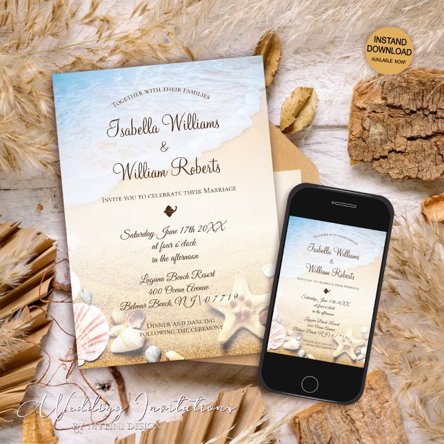 Moderne Hochzeit des tropischen Strandes Einladung (Von Creator hochgeladen)