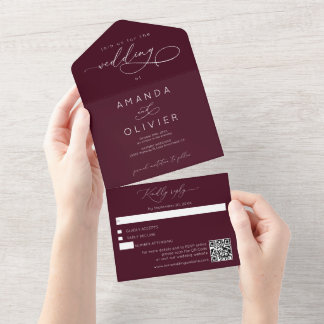 Moderne Hochzeit Elegant Chic Kalligrafie Burgunde All In One Einladung