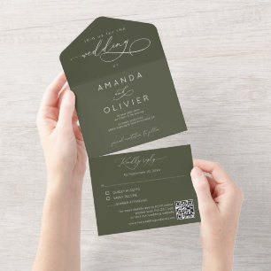 Moderne Hochzeit Elegante Chic Kalligraphie Dunkel All In One Einladung