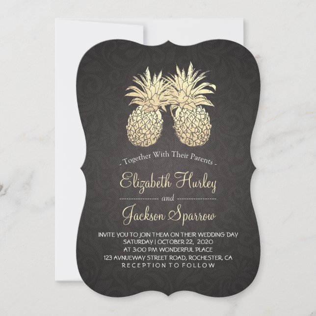 Moderne Hochzeit Elegantes Black Gold Ananas Coupe Einladung (Vorderseite)