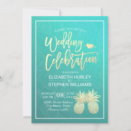 Moderne Hochzeit Elegantes Gold Foil Ananas Paar Einladung