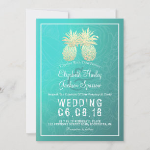 Moderne Hochzeit Elegantes Gold Foil Ananas Paar Einladung