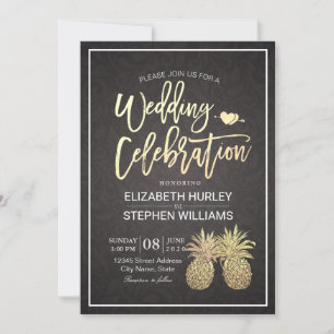 Moderne Hochzeit Elegantes Gold Foil Ananas Paar Einladung