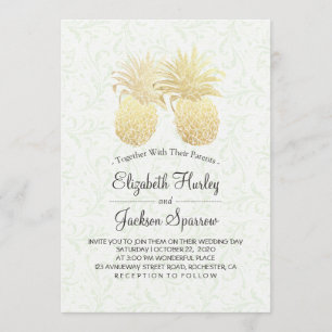 Moderne Hochzeit Elegantes Gold Foil Ananas Paar Einladung