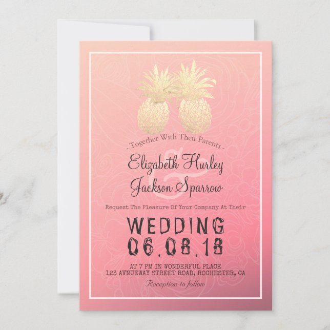 Moderne Hochzeit Elegantes Gold Foil Ananas Paar Einladung (Vorderseite)