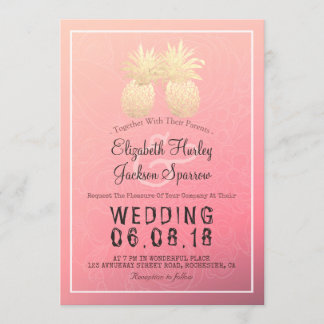 Moderne Hochzeit Elegantes Gold Foil Ananas Paar Einladung
