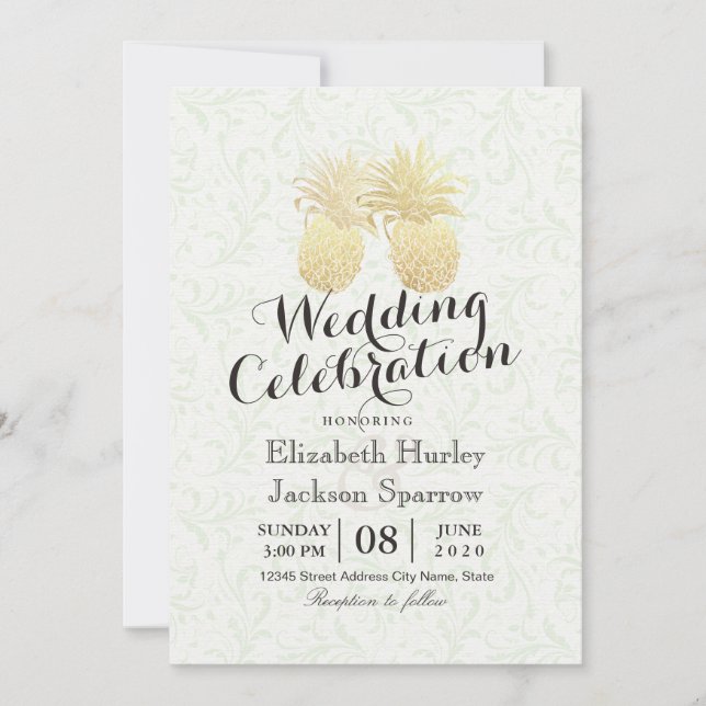 Moderne Hochzeit Elegantes Gold Foil Ananas Paar Einladung (Vorderseite)