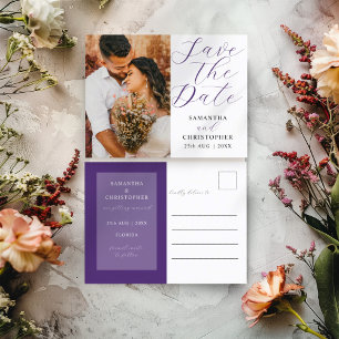 Moderne Hochzeit - Foto - Lila Save-the-Date-Ankün Ankündigungspostkarte