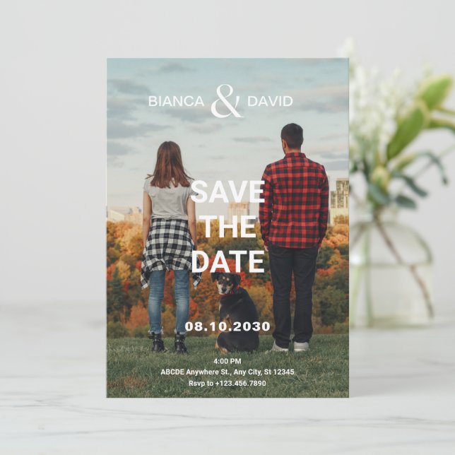 Moderne Hochzeit für Paare und Fotos Save The Date (Stehend Vorderseite)