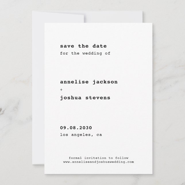 Moderne Hochzeit ganz einfach Save The Date (Vorderseite)