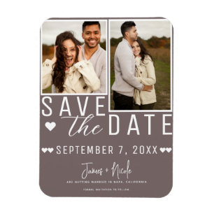 Moderne Hochzeit Grau Save-the-Date 2 Fotos Magnet