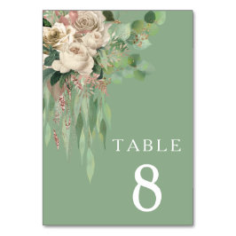 Moderne Hochzeit grüner Blumen Tischnummer