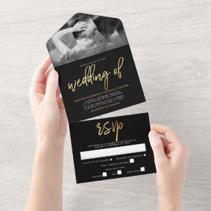 Moderne Hochzeit im Goldfolien-Script-Stil All In One Einladung