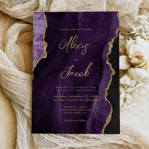 Moderne Hochzeit im Purple Agate Chic Schriftstil Einladung