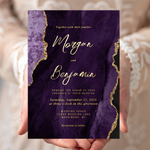 Moderne Hochzeit im Purple Agate Chic Schriftstil Folieneinladung