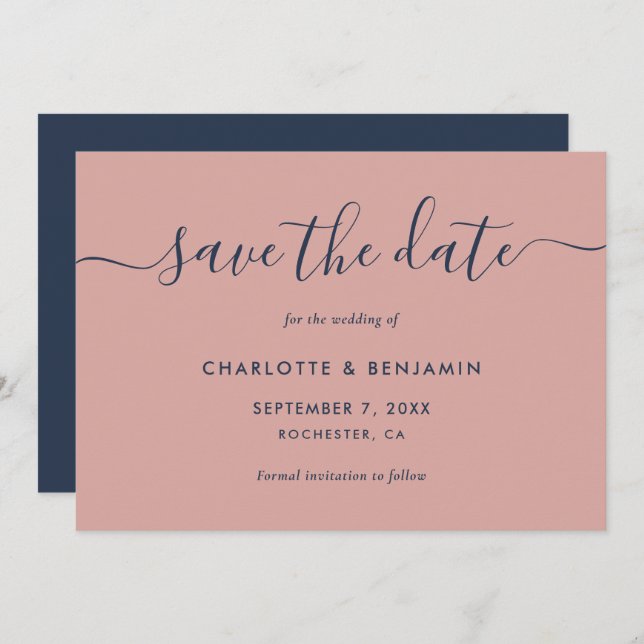 Moderne Hochzeit in Blau und Rot Save The Date (Vorne/Hinten)