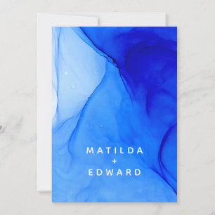 Moderne Hochzeit in Blau und Weiß Ankündigung