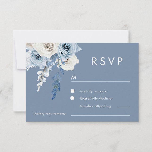 Moderne Hochzeit in Blau und Weiß RSVP Karte (Vorderseite)