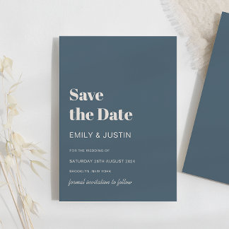 Moderne Hochzeit in blauer Beige Save the Date Einladung