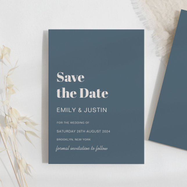 Moderne Hochzeit in blauer Beige Save the Date Einladung (Von Creator hochgeladen)