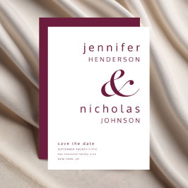 Moderne Hochzeit in Burgund und Typografie Save The Date