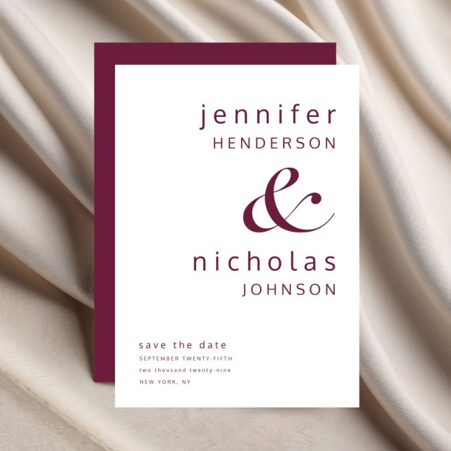 Moderne Hochzeit in Burgund und Typografie Save The Date (Modern Burgundy Ampersand Typography Wedding Save The Date)