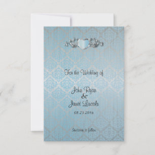 Moderne Hochzeit in einem Aqua Blue Damask Save The Date
