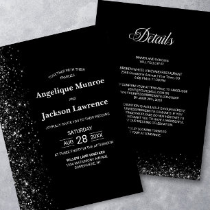 Moderne Hochzeit in einem Schwarzen Glitzer Einladung