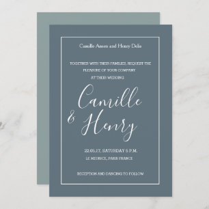 Moderne Hochzeit in elegantem Blau Einladung