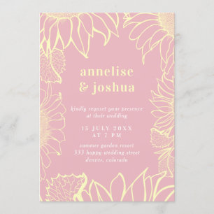 Moderne Hochzeit in Gelb-Rosa Einladung