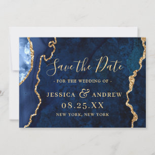 Moderne Hochzeit in Gold Navy Save The Date