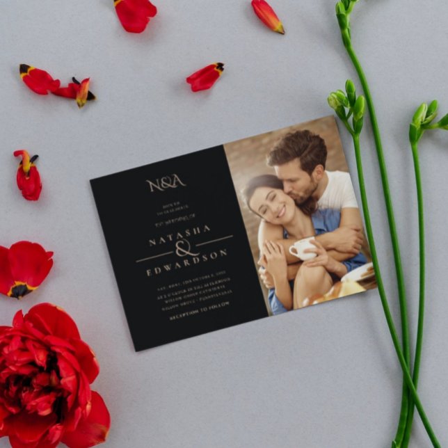 Moderne Hochzeit in Gold und Schwarz Abstrakt Foto Einladung (Von Creator hochgeladen)