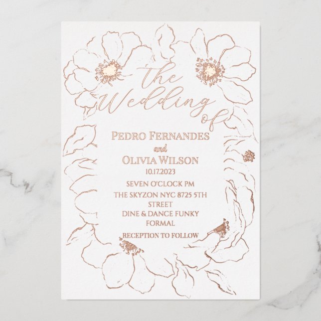 Moderne Hochzeit in Goldflorengold Folieneinladung (Vorderseite)