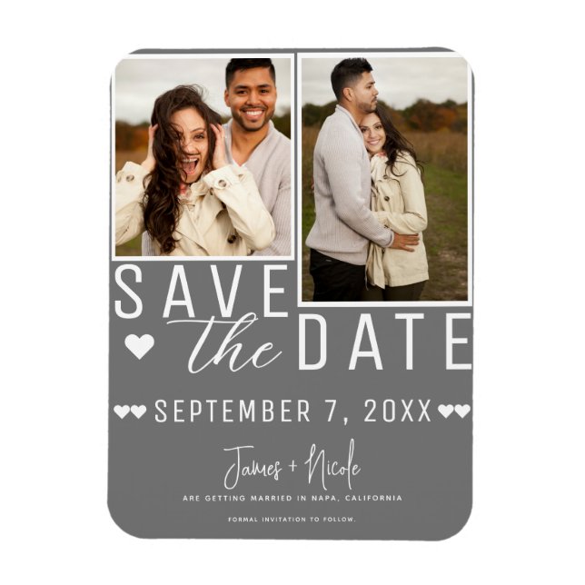 Moderne Hochzeit in Grau und Weiß Save the Date 2  Magnet (Vertikal)