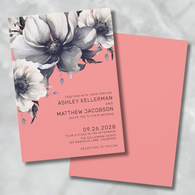 Moderne Hochzeit in Korallenrosa Einladung (Modern Coral Pink Floral Wedding Invitation )