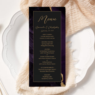 Moderne Hochzeit in Lila und Gold mit Achat-Optik Menükarte