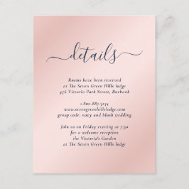 Moderne Hochzeit in Navy Blue und Blush Begleitkarte