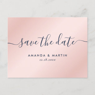 Moderne Hochzeit in Navy und Blush retten das Datu Ankündigungspostkarte