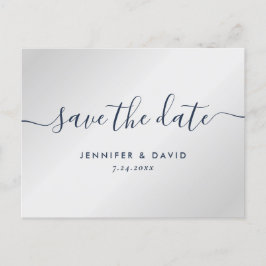 Moderne Hochzeit in Navy und Silver Save the Date Ankündigungspostkarte