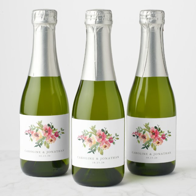 Moderne Hochzeit in Rosa mit rotem Rosa (Flaschen)