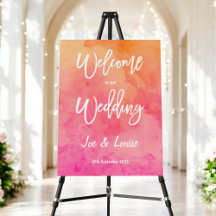Moderne Hochzeit in Rosa-Orange-Aquarell